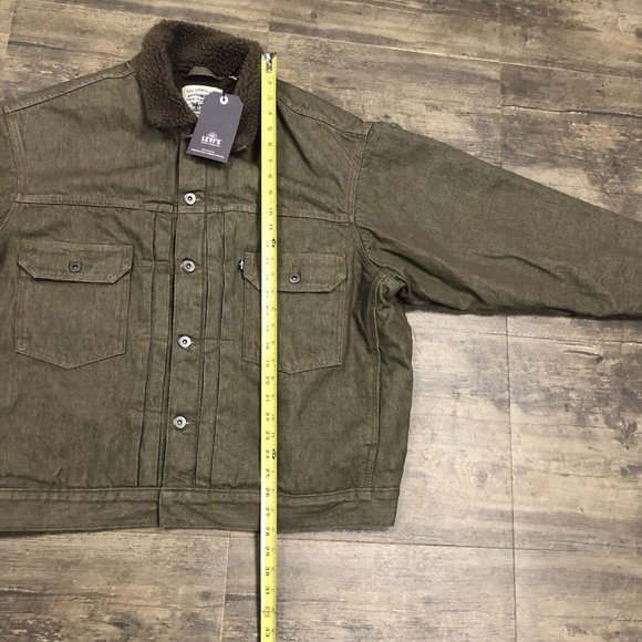 Levis Made & Crafted Men Oversized Type II Sherpa Trucker Jacket Moss Rock XL - Picture 2 of 11